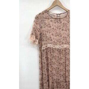 Floreiza Women Medium Large Overlay Dress Lace Tiered Sheer Floral Cottage Fairy
